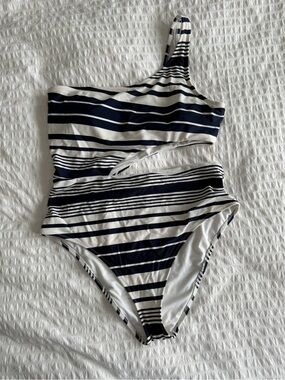 Aerie XL One Piece One Shoulder Striped Swimsuit Swimwear